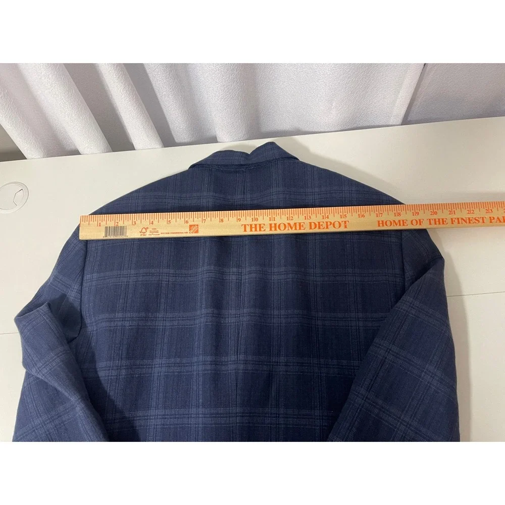 Jos. A. Bank 1905 Mens 41 Long Navy Blue Linen‎ Cotton Plaid Blazer Tailored Fit